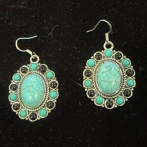 Turquoise and Silver Oval Earrings